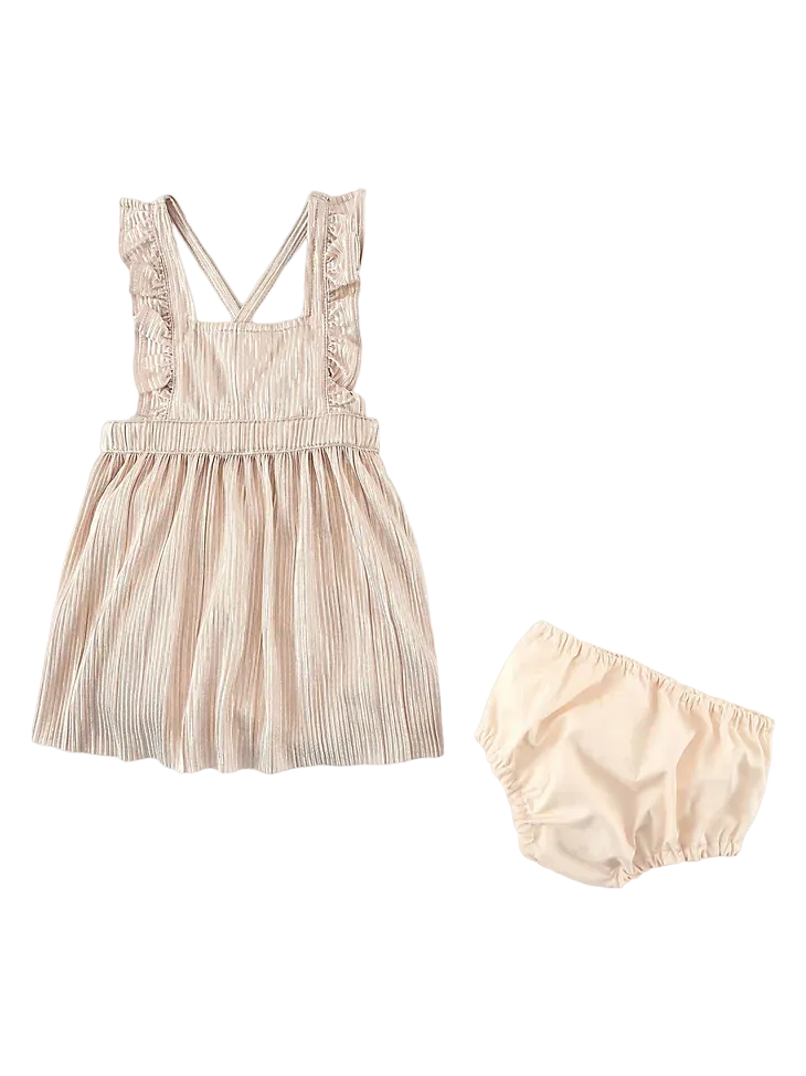 Wrangler Girl's Pleated Pinafore Rose Gold Dress